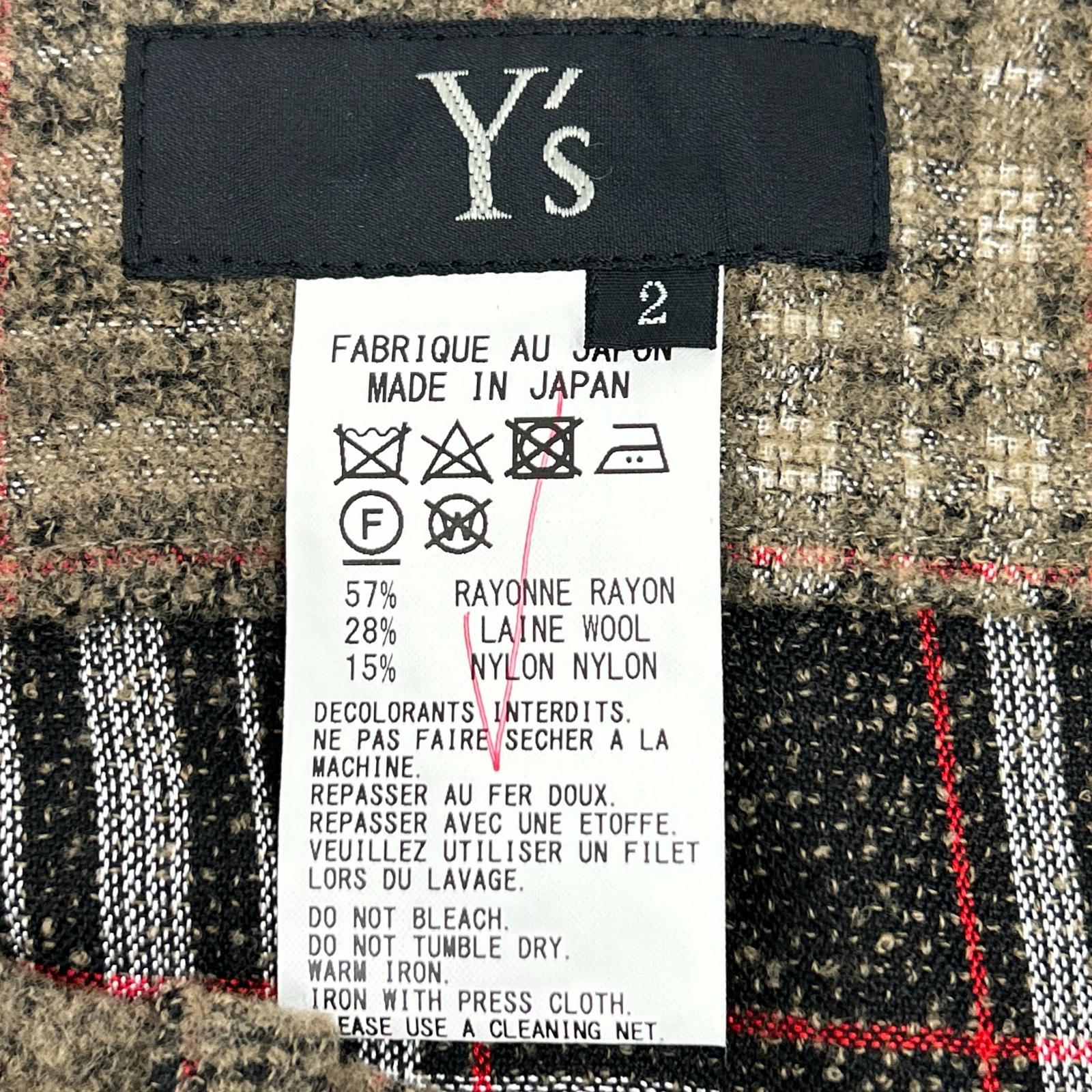 Y's ワイズ ブラウン チェック裏地 フレアスカート スカート