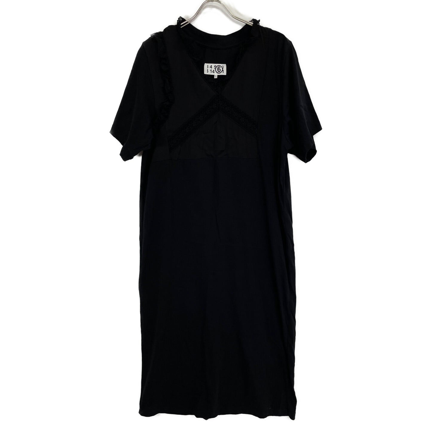 MM6 Maison Margiela S62CT0128 Black Cotton Lace Combination Short-Sleeve Dress 6 Ladies