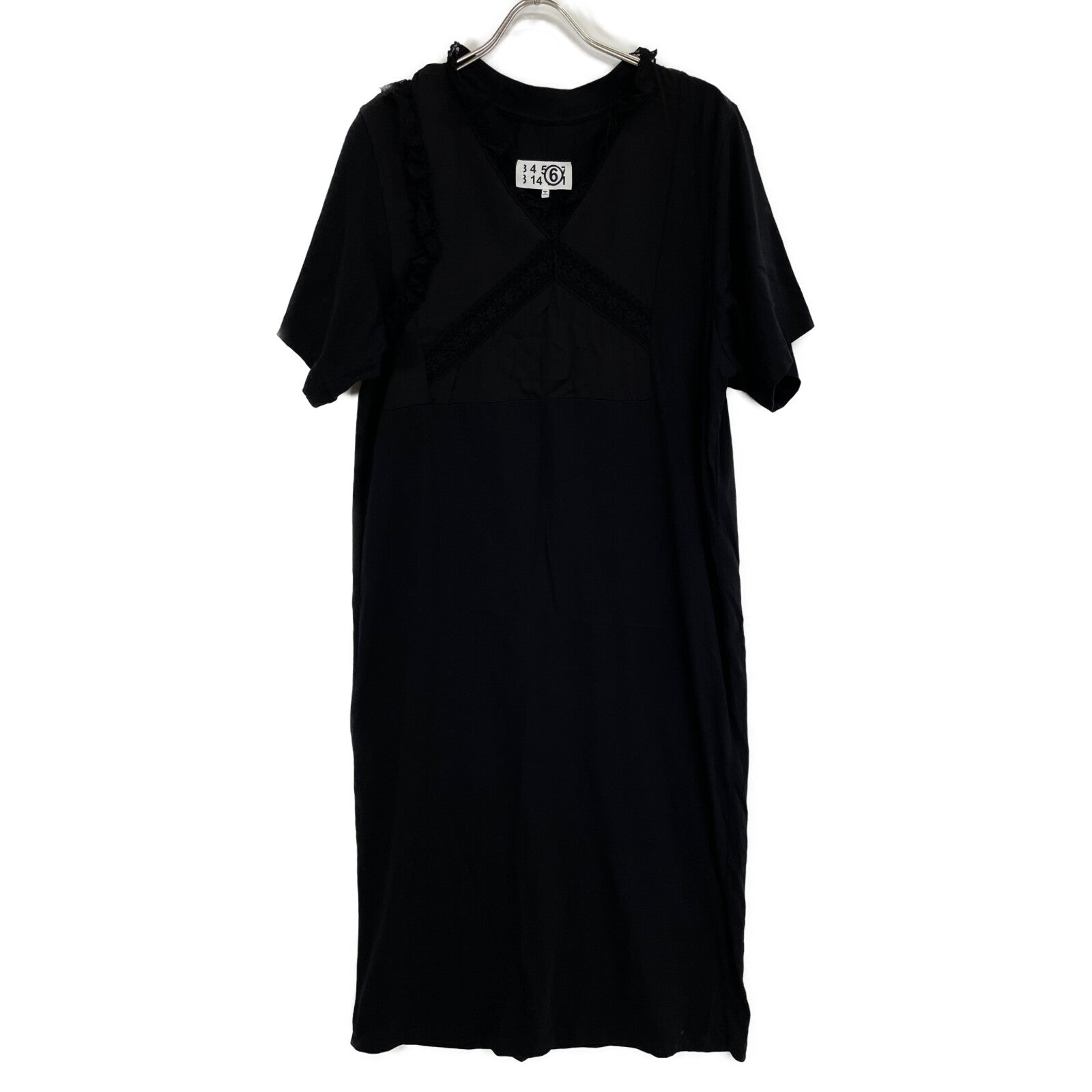 MM6 Maison Margiela S62CT0128 Black Cotton Lace Combination Short-Sleeve Dress 6 Ladies
