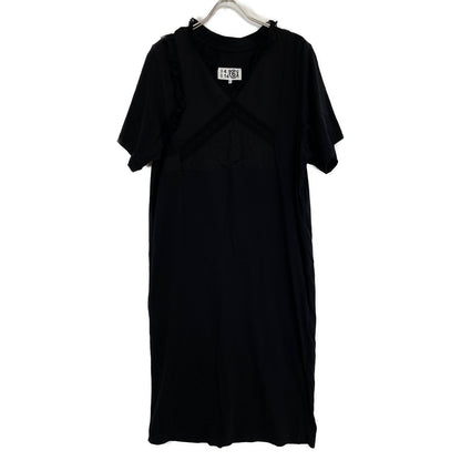 MM6 Maison Margiela S62CT0128 Black Cotton Lace Combination Short-Sleeve Dress 6 Ladies