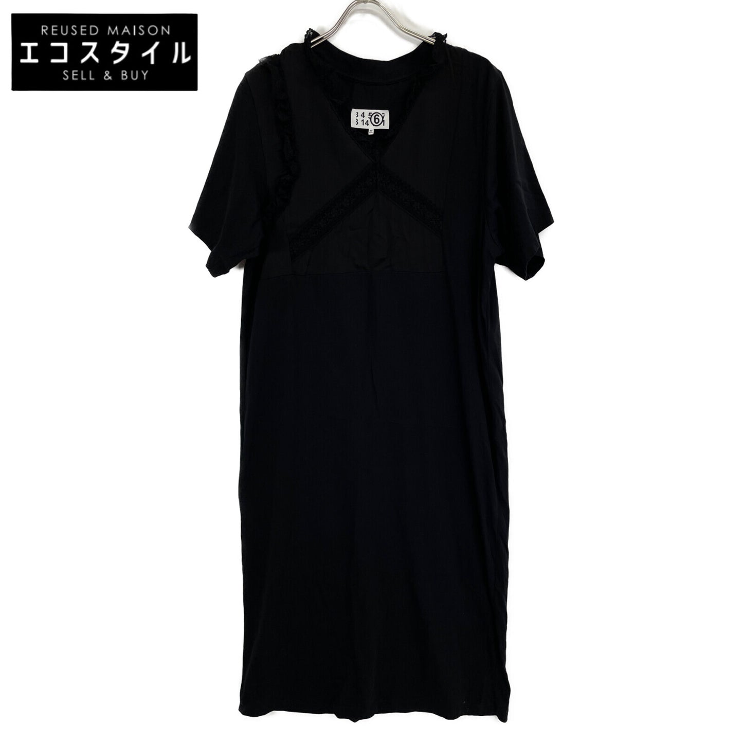 MM6 Maison Margiela S62CT0128 Black Cotton Lace Combination Short-Sleeve Dress 6 Ladies