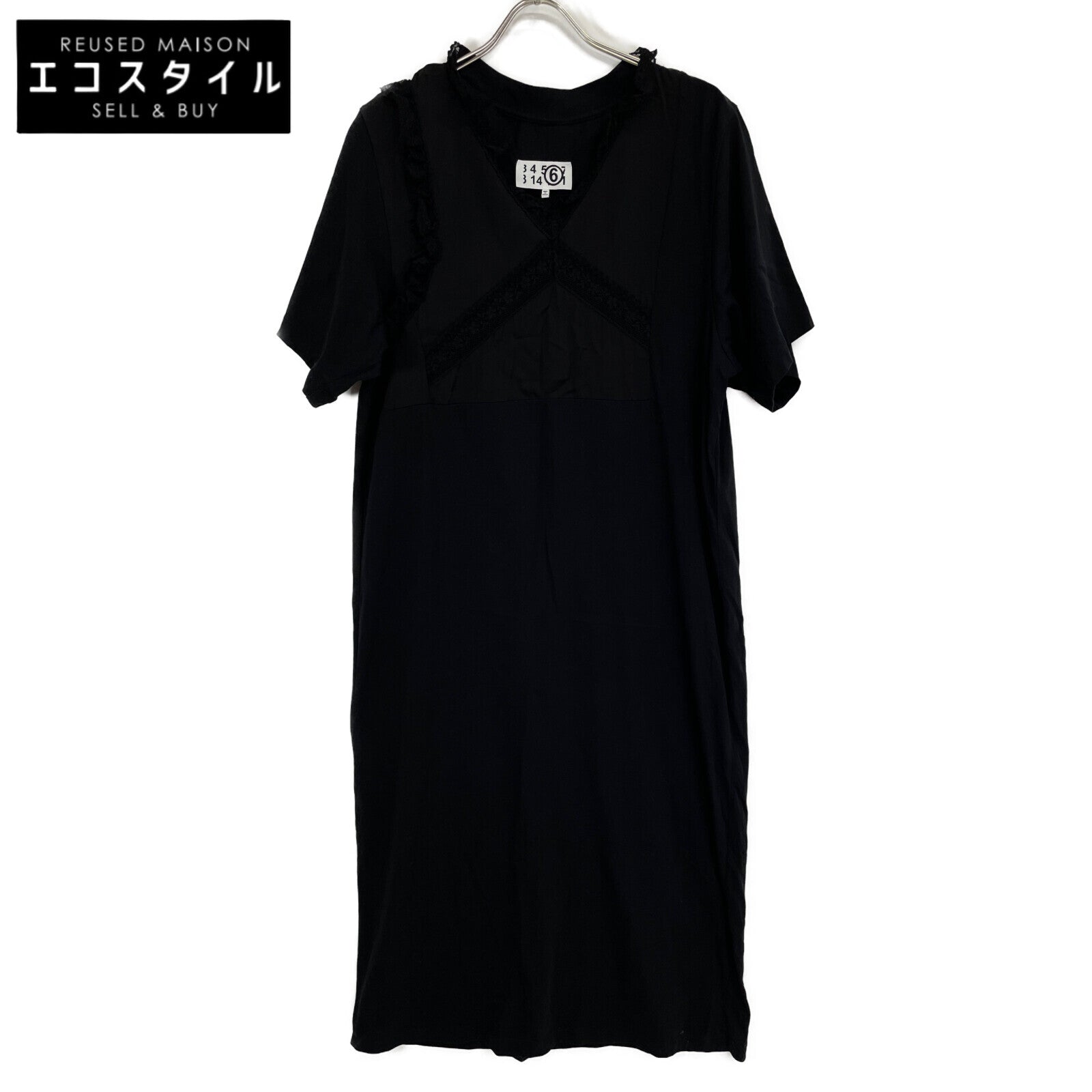 MM6 Maison Margiela S62CT0128 Black Cotton Lace Combination Short-Sleeve Dress 6 Ladies