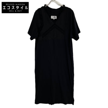 MM6 Maison Margiela S62CT0128 Black Cotton Lace Combination Short-Sleeve Dress 6 Ladies