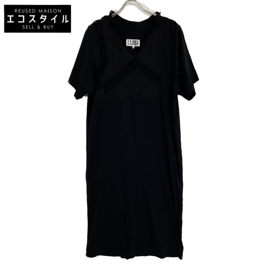 MM6 Maison Margiela S62CT0128 Black Cotton Lace Combination Short-Sleeve Dress 6 Ladies