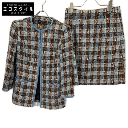 Brooks Brothers ブルックスブラザーズ ライトブルー ノーカラーツイードジャケット スカート セットアップ スーツ セットアップ 0 レディース