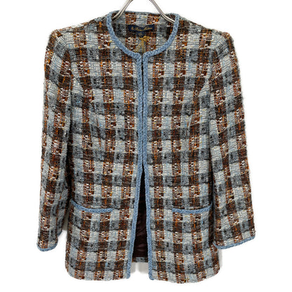 Brooks Brothers ブルックスブラザーズ ライトブルー ノーカラーツイードジャケット スカート セットアップ スーツ セットアップ 0 レディース