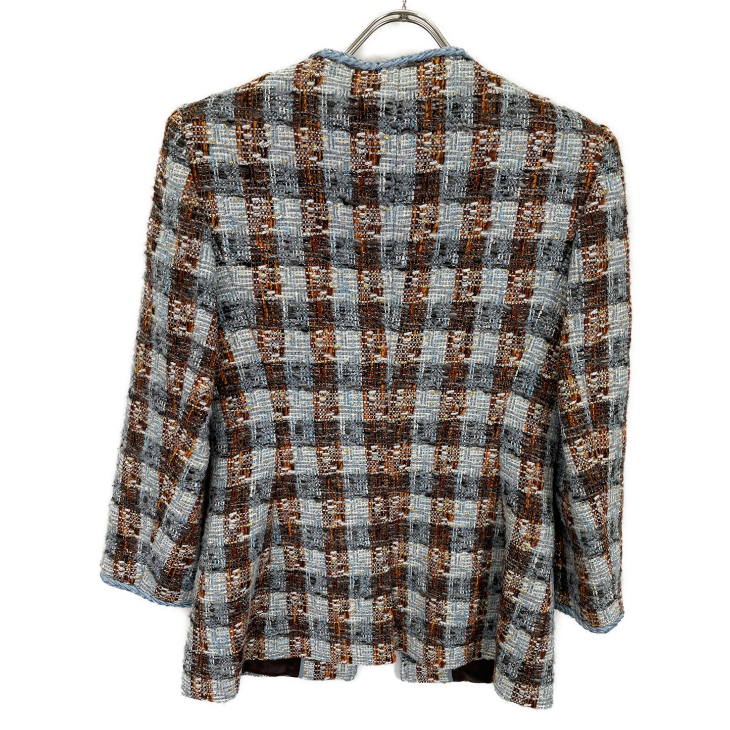 Brooks Brothers ブルックスブラザーズ ライトブルー ノーカラーツイードジャケット スカート セットアップ スーツ セットアップ 0 レディース