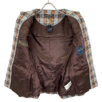 Brooks Brothers ブルックスブラザーズ ライトブルー ノーカラーツイードジャケット スカート セットアップ スーツ セットアップ 0 レディース