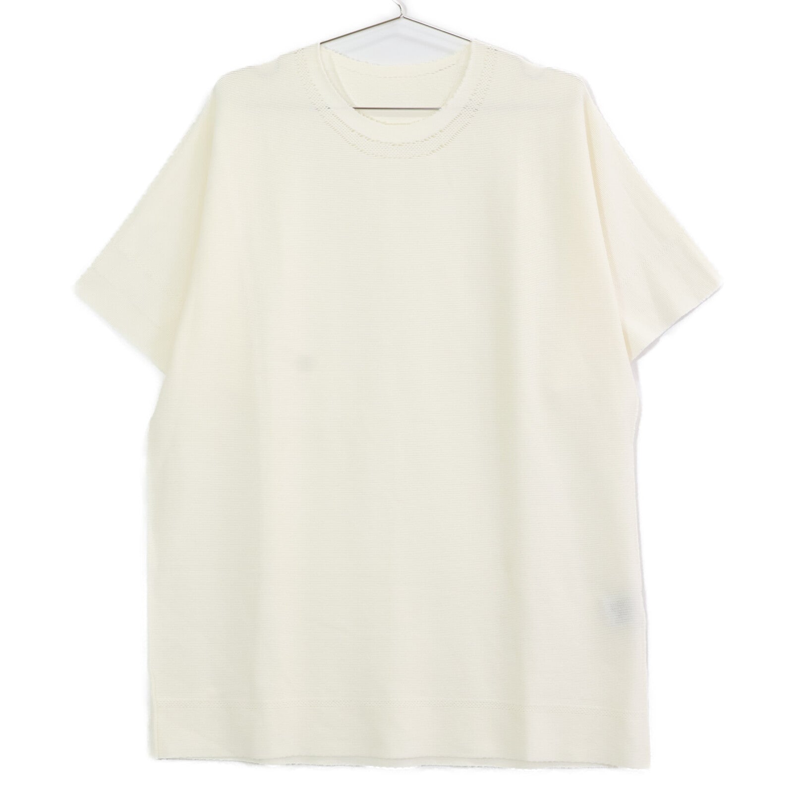ISSEIMIYAKE A.POC イッセイミヤケエイポック AT11KK414 ホワイト コットン×ナイロン ハーフスリーブデザインニットプルオーバー トップス