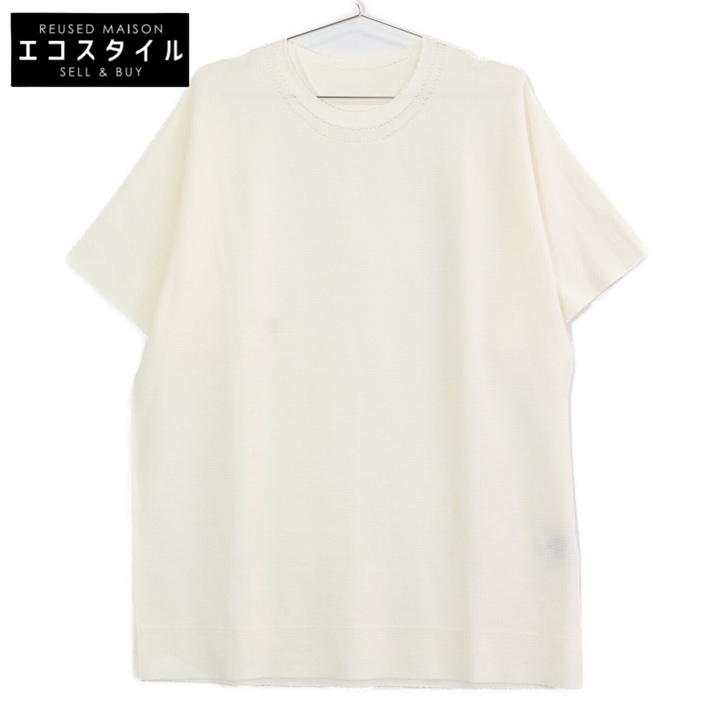 ISSEIMIYAKE A.POC イッセイミヤケエイポック AT11KK414 ホワイト コットン×ナイロン ハーフスリーブデザインニットプルオーバー トップス