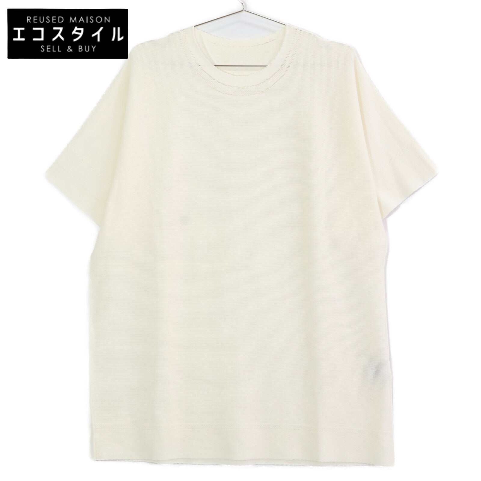 ISSEIMIYAKE A.POC イッセイミヤケエイポック AT11KK414 ホワイト コットン×ナイロン ハーフスリーブデザインニットプルオーバー トップス