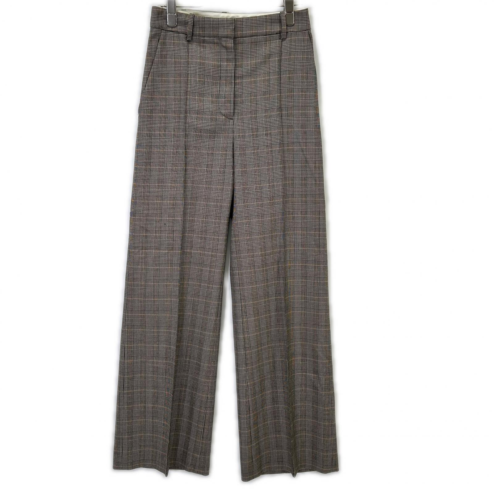STELLA McCARTNEY ステラマッカートニー ﾌﾞﾗｯｸ ｸﾞﾚﾝﾁｪｯｸ柄 ｾﾝﾀｰﾌﾟﾚｽ ﾜｲﾄﾞﾊﾟﾝﾂ ボトムス 36