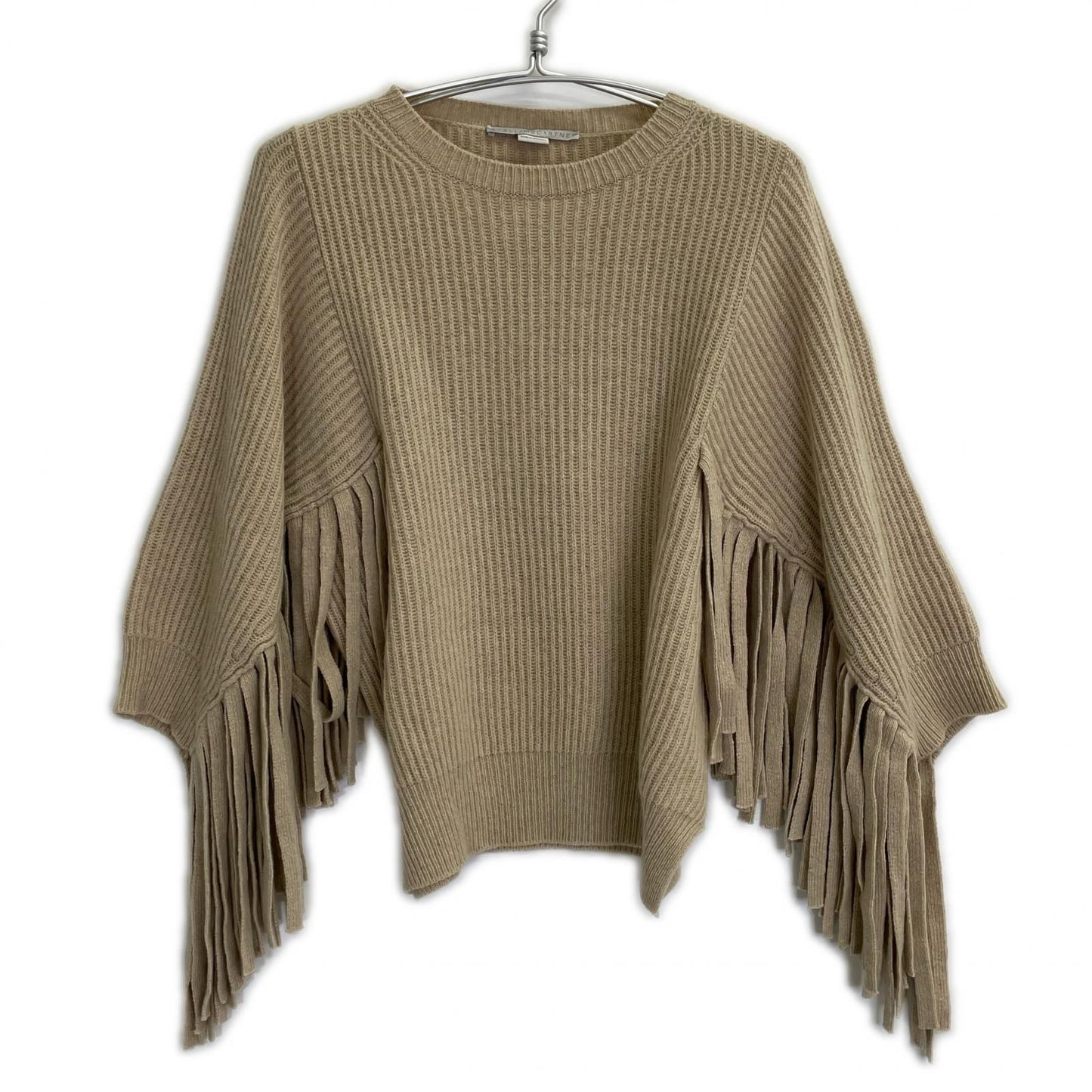 STELLA McCARTNEY Stella McCartney Beige Fringe-Sleeve Crew Neck Knit Top 36