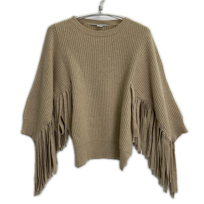 STELLA McCARTNEY Stella McCartney Beige Fringe-Sleeve Crew Neck Knit Top 36