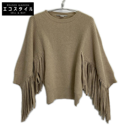 STELLA McCARTNEY Stella McCartney Beige Fringe-Sleeve Crew Neck Knit Top 36
