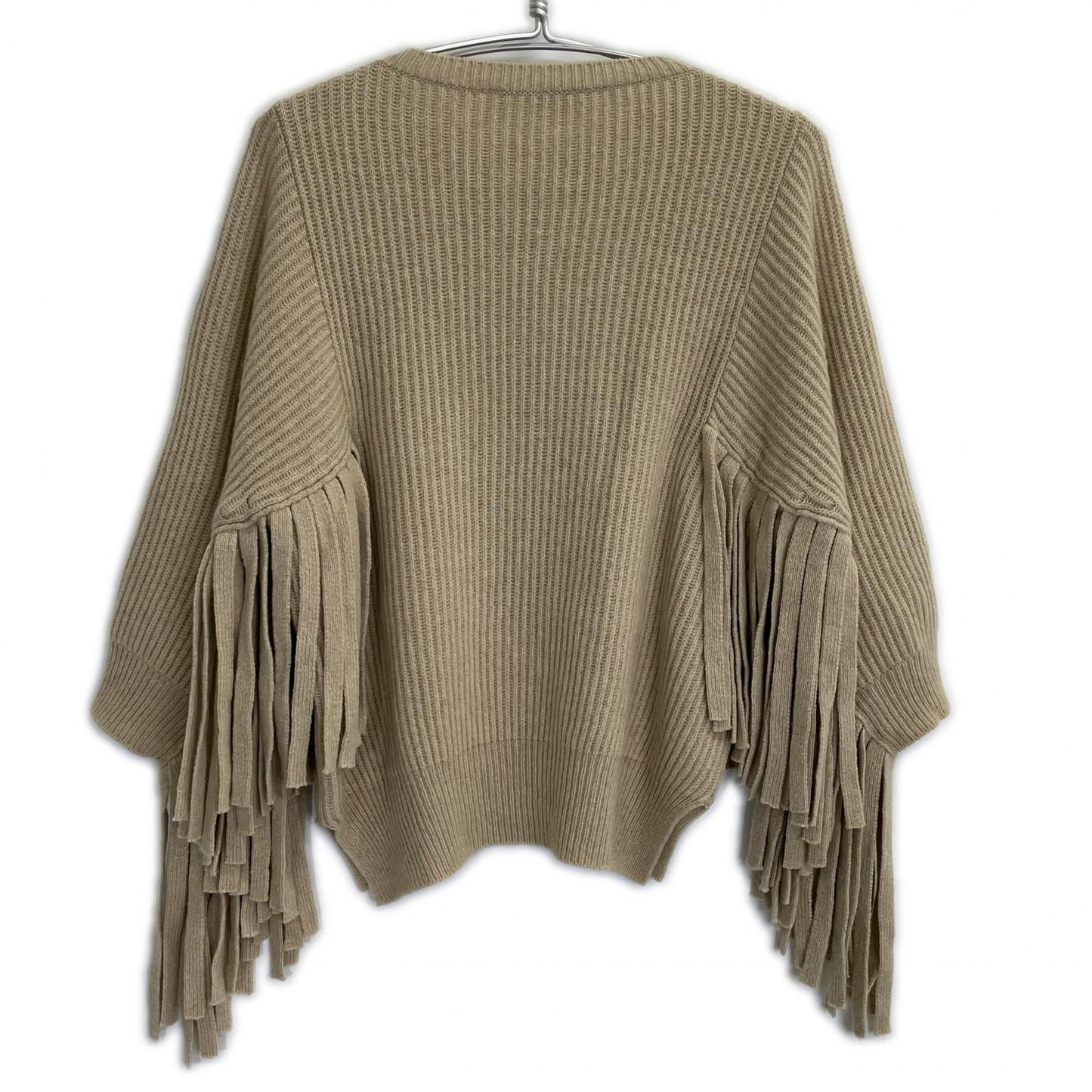 STELLA McCARTNEY Stella McCartney Beige Fringe-Sleeve Crew Neck Knit Top 36