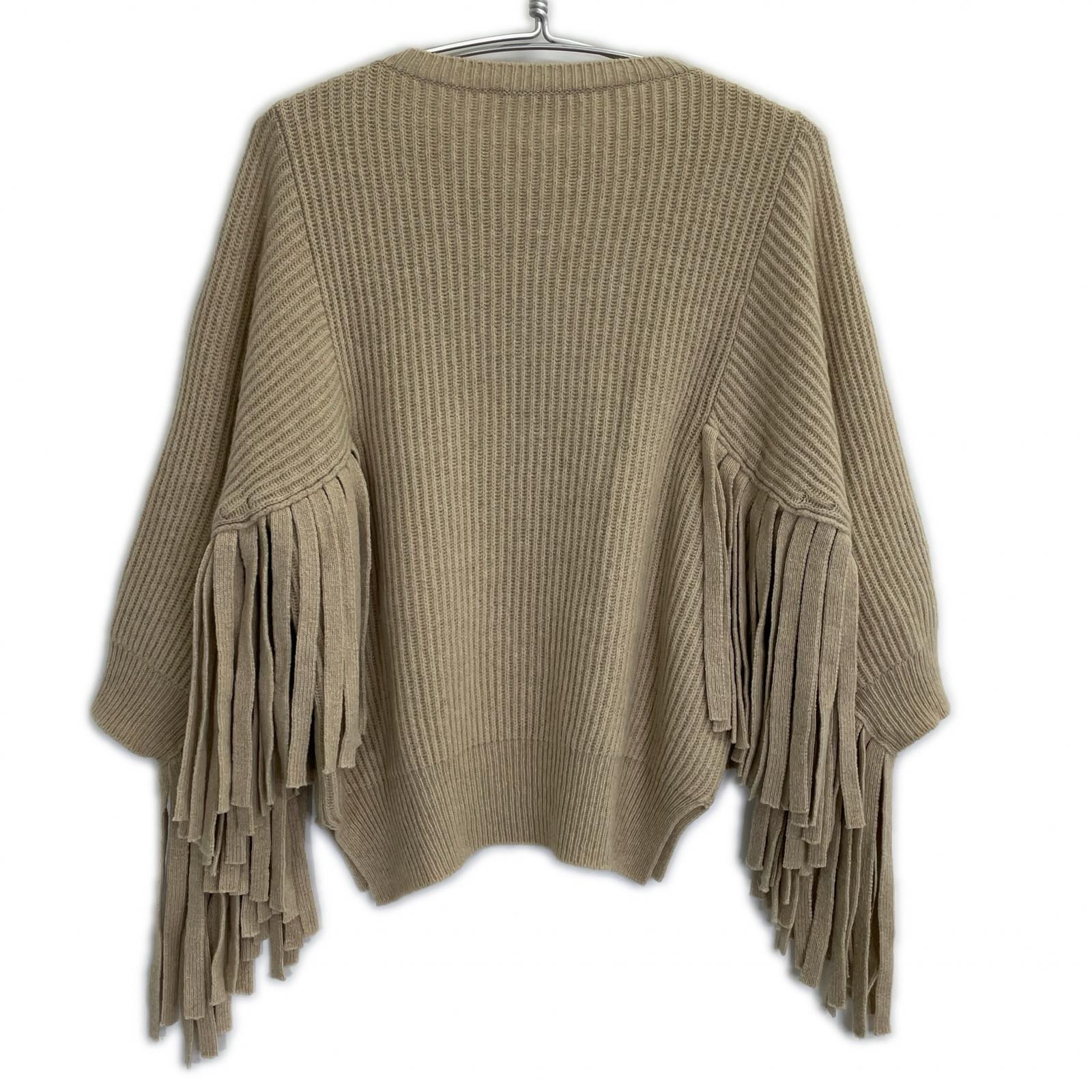 STELLA McCARTNEY Stella McCartney Beige Fringe-Sleeve Crew Neck Knit Top 36