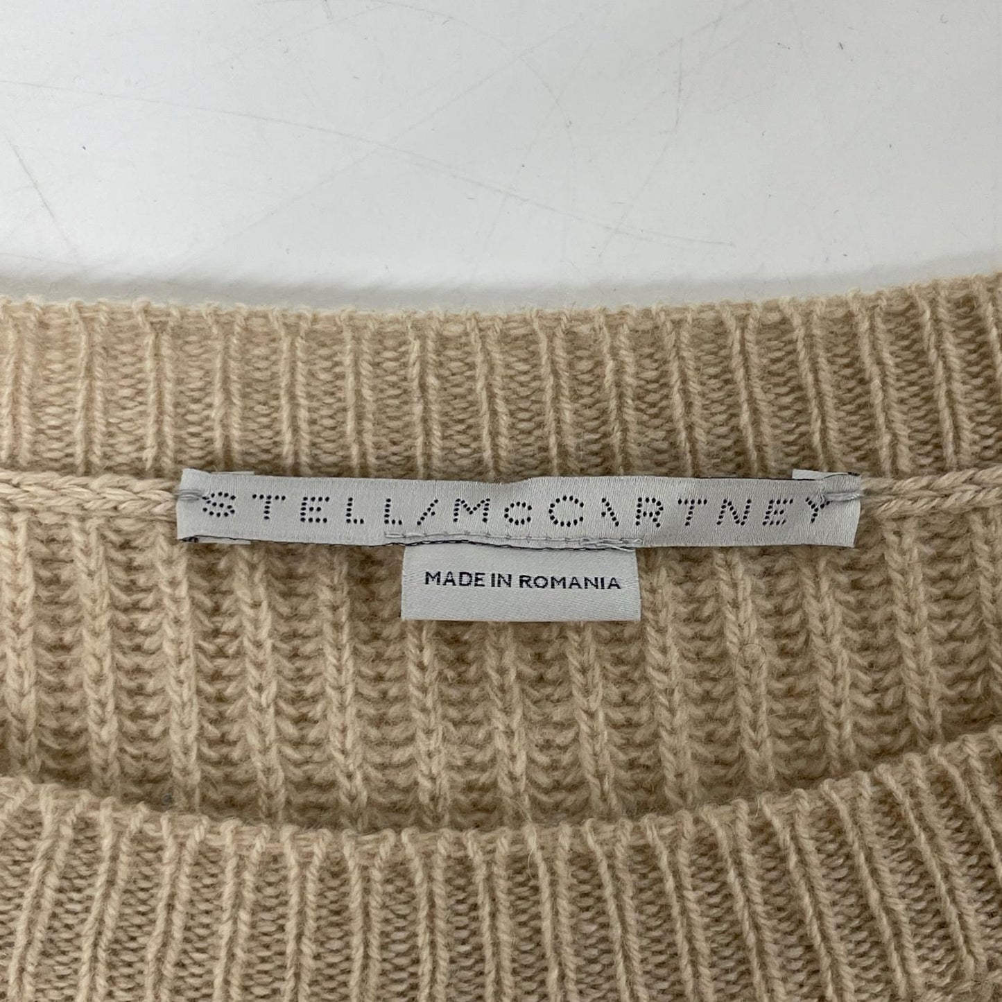 STELLA McCARTNEY Stella McCartney Beige Fringe-Sleeve Crew Neck Knit Top 36