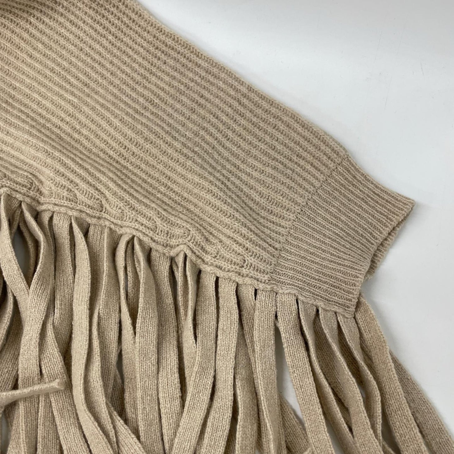 STELLA McCARTNEY Stella McCartney Beige Fringe-Sleeve Crew Neck Knit Top 36