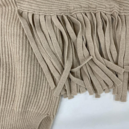 STELLA McCARTNEY Stella McCartney Beige Fringe-Sleeve Crew Neck Knit Top 36
