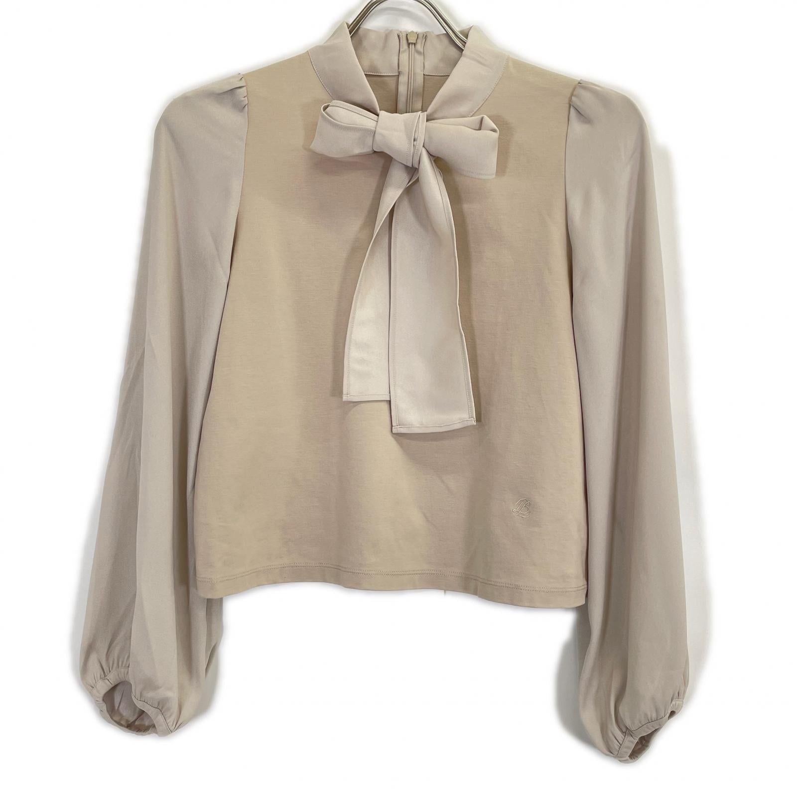 BLUE LABEL CRESTBRIDGE 2024 Beige Cotton Ponte Bow Collar Top 36