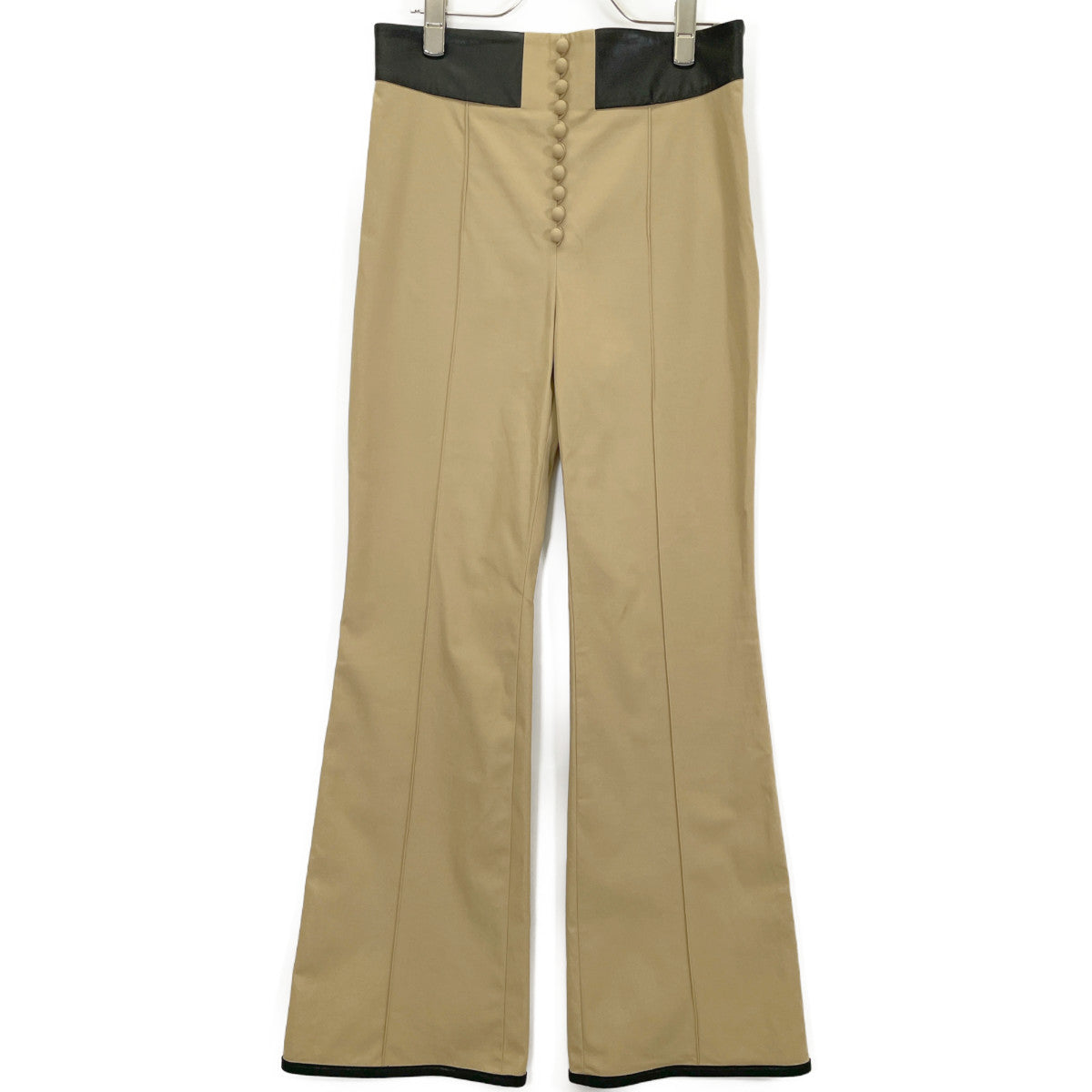 Mame Kurogouchi MM21PF-PT706 Beige High-Waist Chino Flare Trousers Bottoms 2 Women's