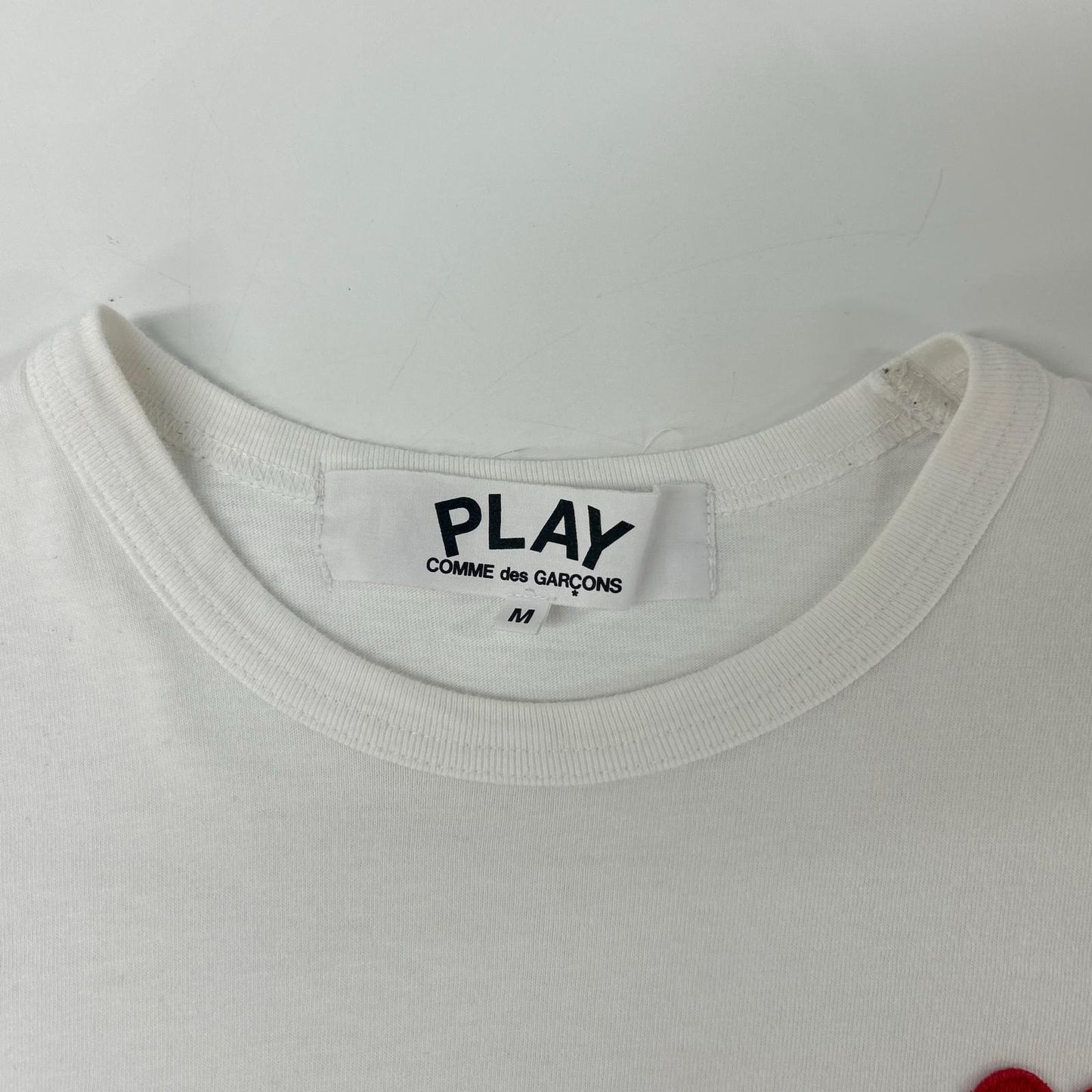 PLAYCOMMEdesGARCONS プレイコムデギャルソン AZ-T236 ホワイト コットン ハートロゴ クルーネックショートスリーブカットソー トップス