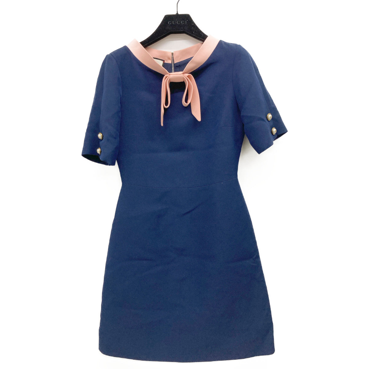 453979 Navy x Pink Ribbon Tie Dress One-piece 36 Ladies