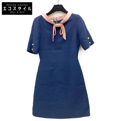 453979 Navy x Pink Ribbon Tie Dress One-piece 36 Ladies