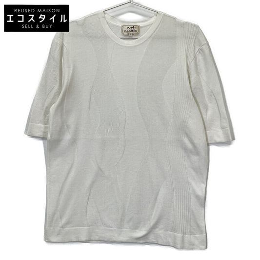 HERMES White Wave Embossed Half-Sleeve Pullover Knit Top