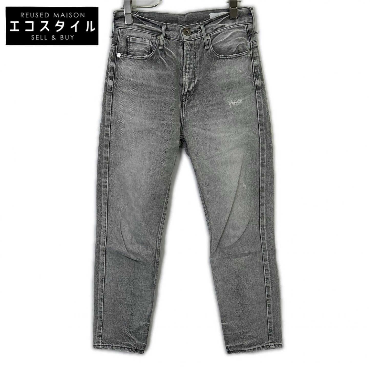 upper hights アッパーハイツ グレー ダメージ加工 テーパードデニムパンツ ボトムス