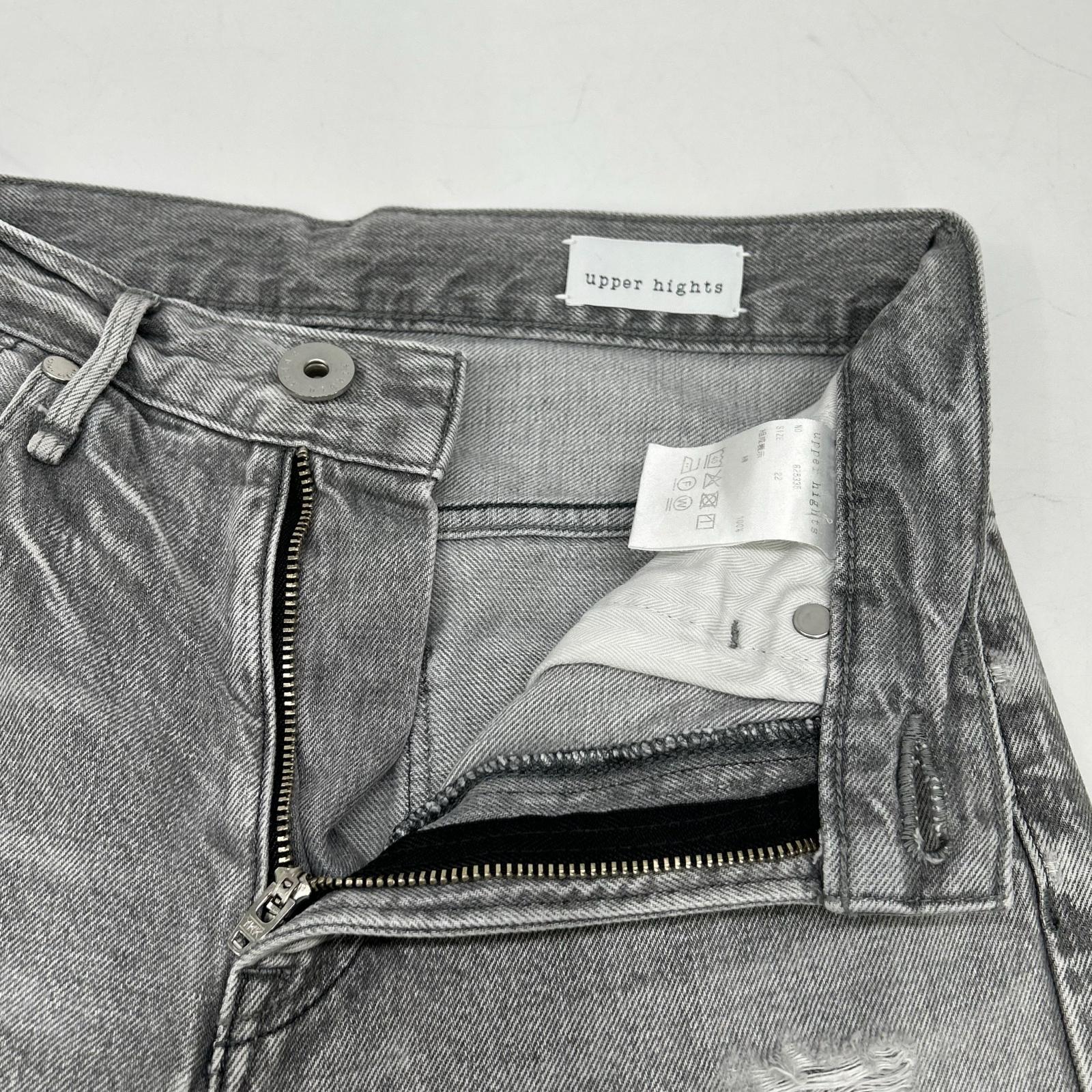 upper hights アッパーハイツ グレー ダメージ加工 テーパードデニムパンツ ボトムス
