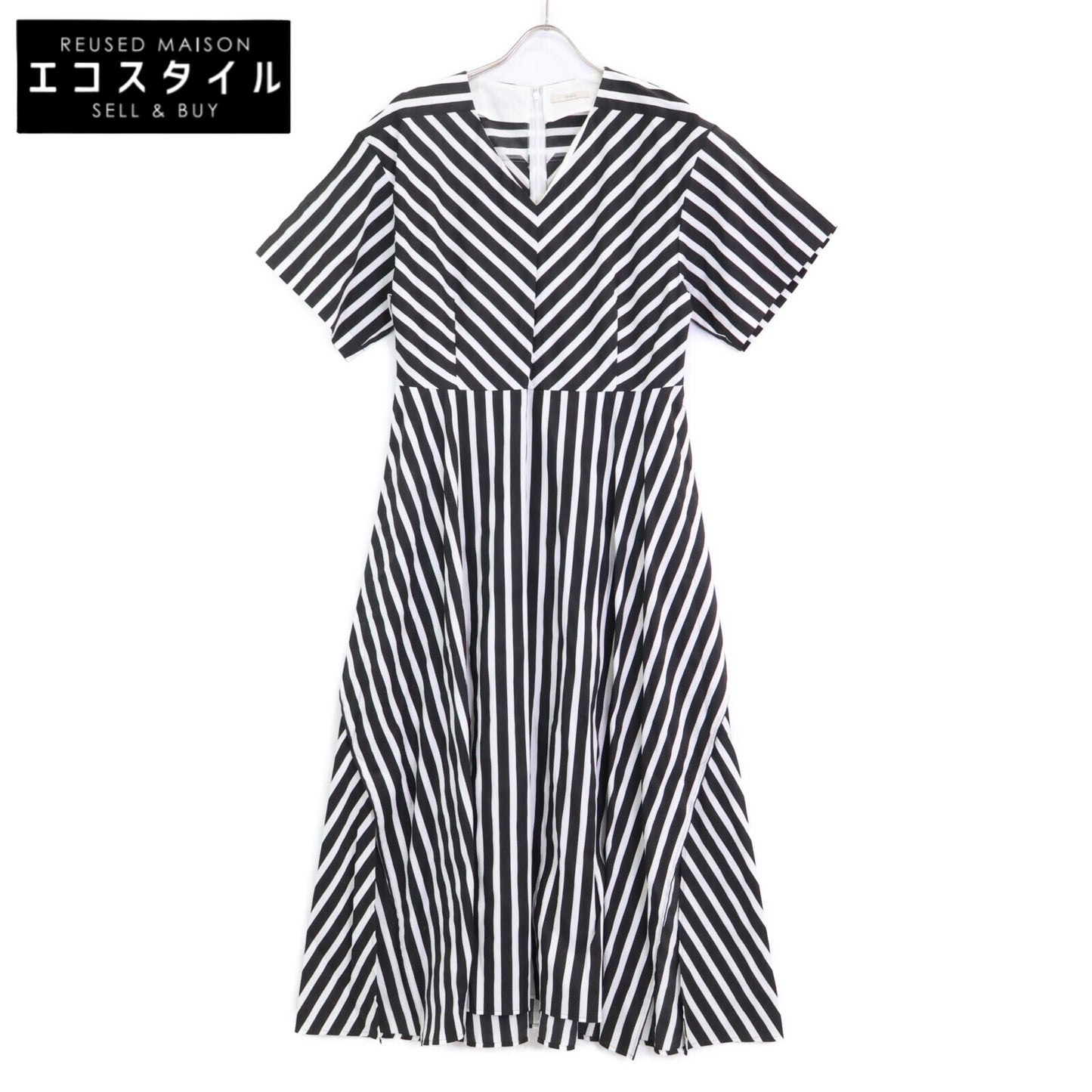 534-0240601 Black x White Stripe Short Sleeve Maxi Dress Dresses 1 Ladies