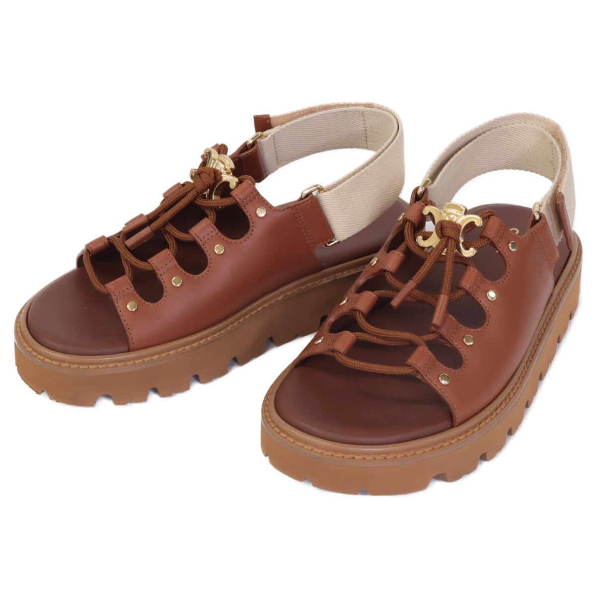 CELINE BILLY Chunky Sandals in Calfskin & Textile