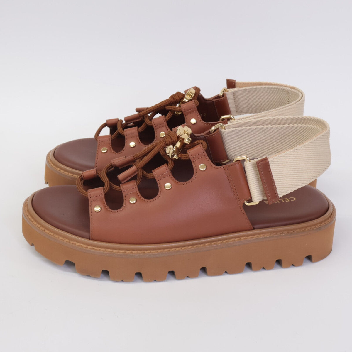 CELINE BILLY Chunky Sandals in Calfskin & Textile