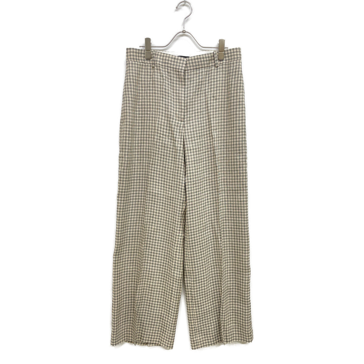 Theory 25SS 01-5106411 Cream Linen x Rayon Linear Check Straight Trousers Bottoms 6 Women's