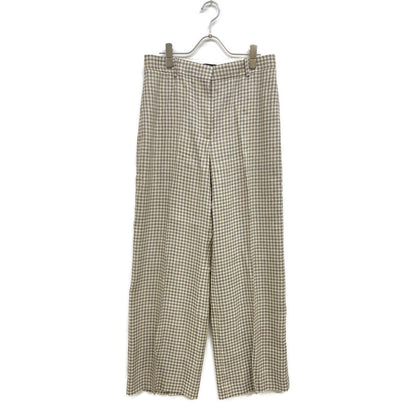 Theory 25SS 01-5106411 Cream Linen x Rayon Linear Check Straight Trousers Bottoms 6 Women's