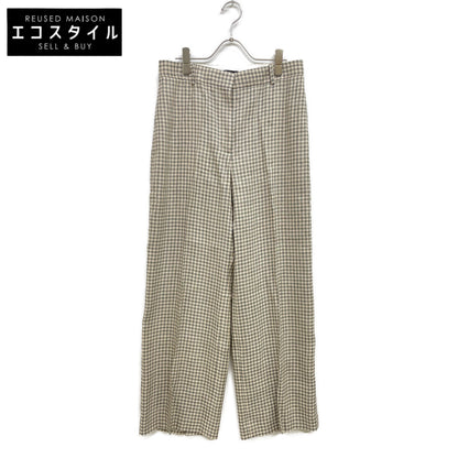 Theory 25SS 01-5106411 Cream Linen x Rayon Linear Check Straight Trousers Bottoms 6 Women's