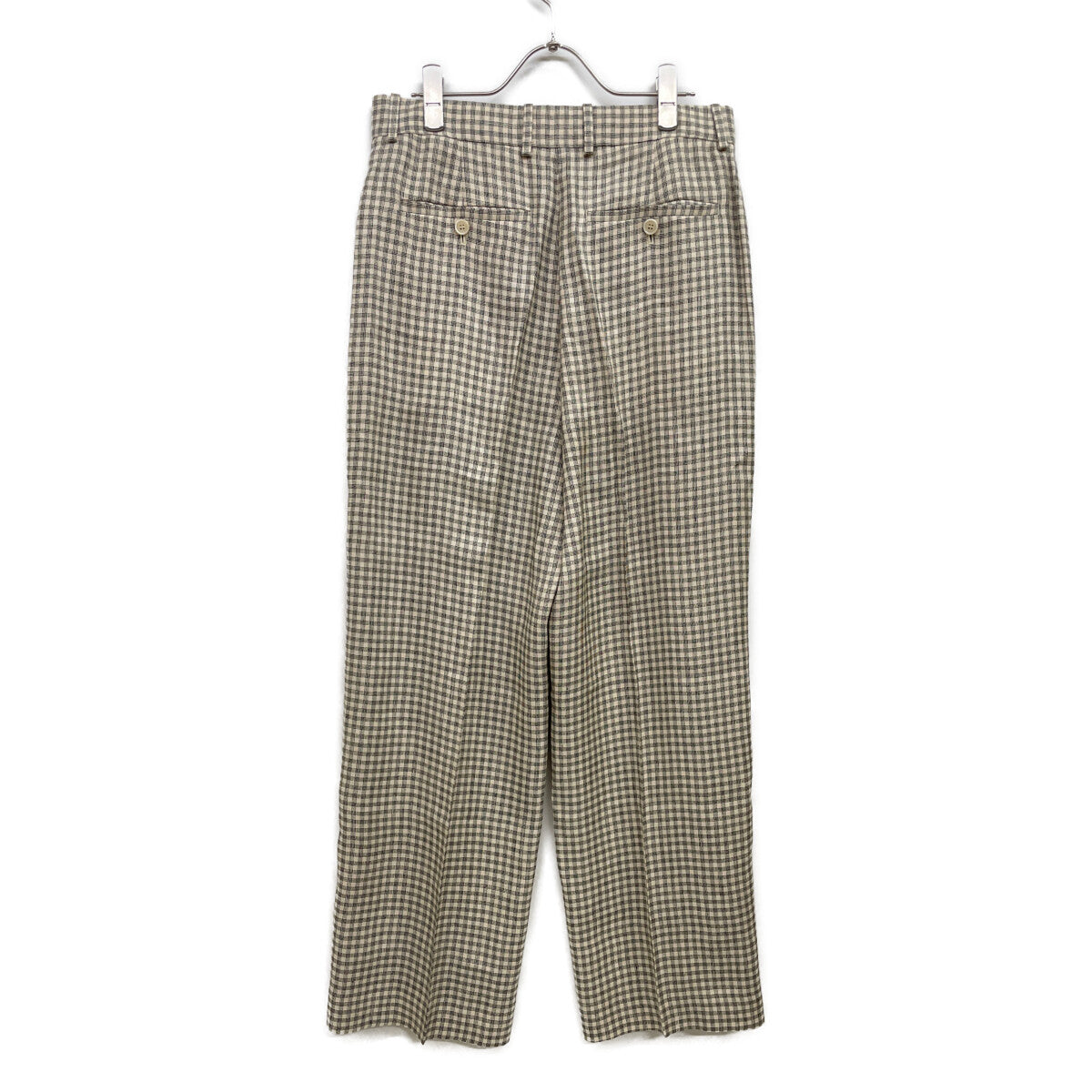 Theory 25SS 01-5106411 Cream Linen x Rayon Linear Check Straight Trousers Bottoms 6 Women's