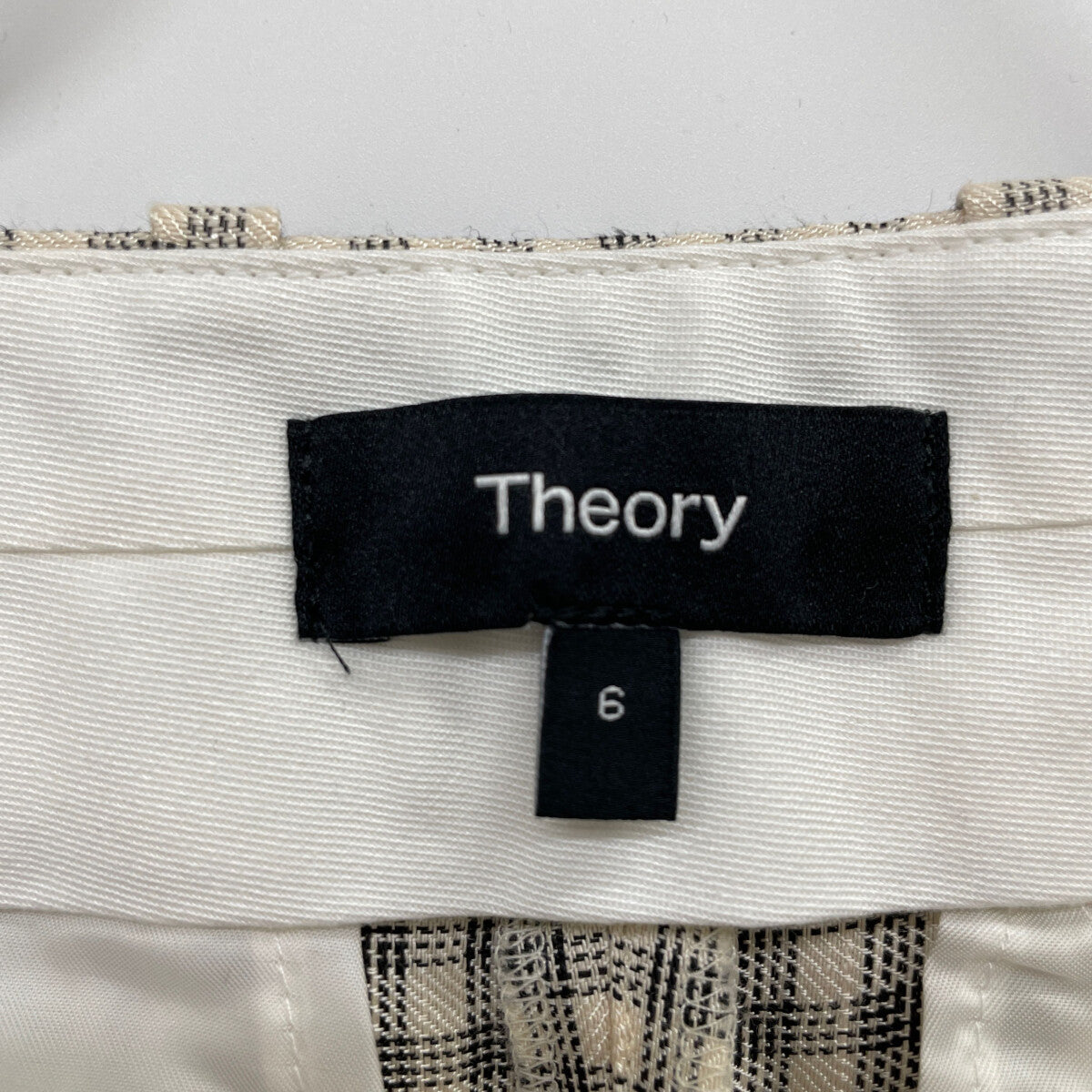 Theory 25SS 01-5106411 Cream Linen x Rayon Linear Check Straight Trousers Bottoms 6 Women's