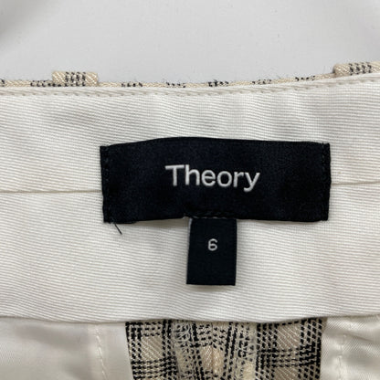 Theory 25SS 01-5106411 Cream Linen x Rayon Linear Check Straight Trousers Bottoms 6 Women's
