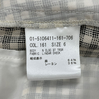 Theory 25SS 01-5106411 Cream Linen x Rayon Linear Check Straight Trousers Bottoms 6 Women's