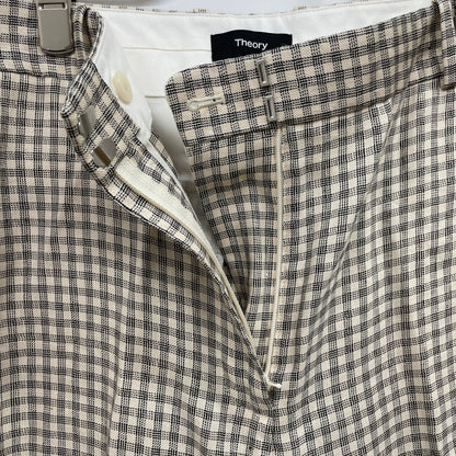 Theory 25SS 01-5106411 Cream Linen x Rayon Linear Check Straight Trousers Bottoms 6 Women's
