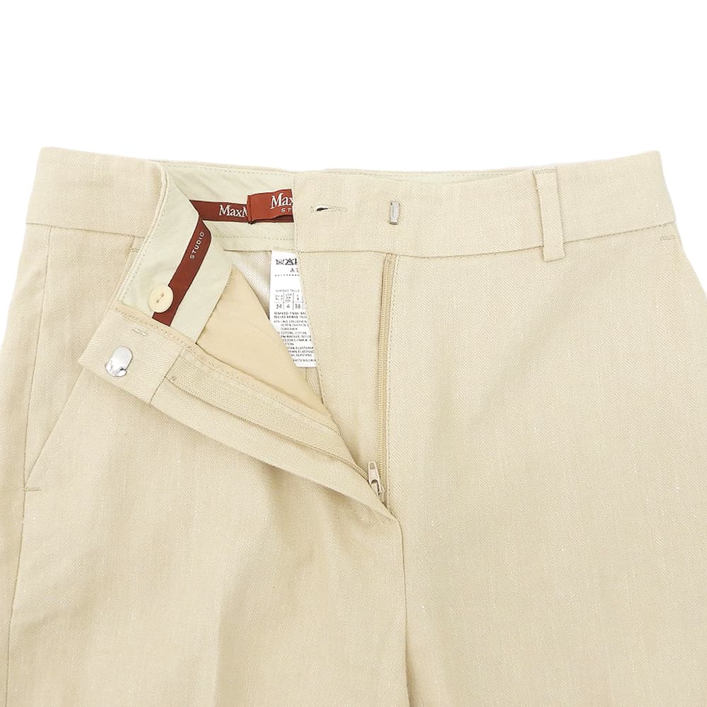 MAXMARA STUDIO マックスマーラスタジオ リネン コットン スラックスパンツ ボトムス レディース ライトベージュ 38 613109026 ボトムス