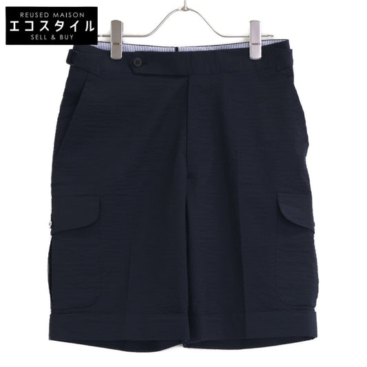 IGARASHI TROUSERS Navy Seersucker Fabric Side Adjuster Cargo Shorts Bottoms