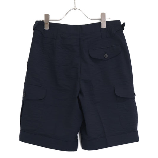IGARASHI TROUSERS Navy Seersucker Fabric Side Adjuster Cargo Shorts Bottoms