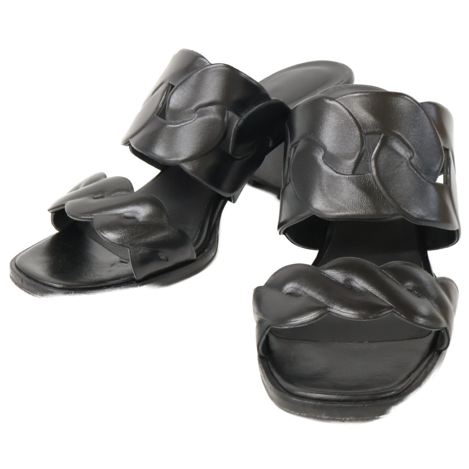 HERMES Hermes [Beautiful] Gaby 60 Gaby 60 Chaine Gourmette Chaine Torsade Chunky Heel Shoes