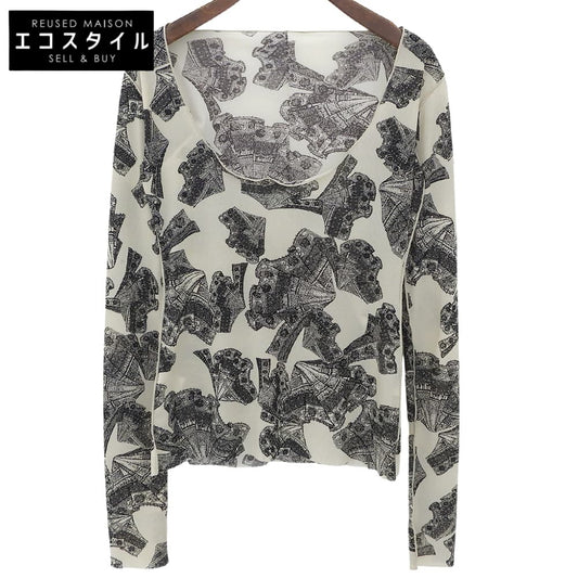 美品 Lace Print Mesh Tops トップス レディース グレー ブラック 36 24SS トップス 36 レディース