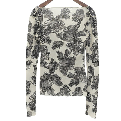 美品 Lace Print Mesh Tops 上衣 女款 灰色 黑色 36 24SS 上衣 36 女款