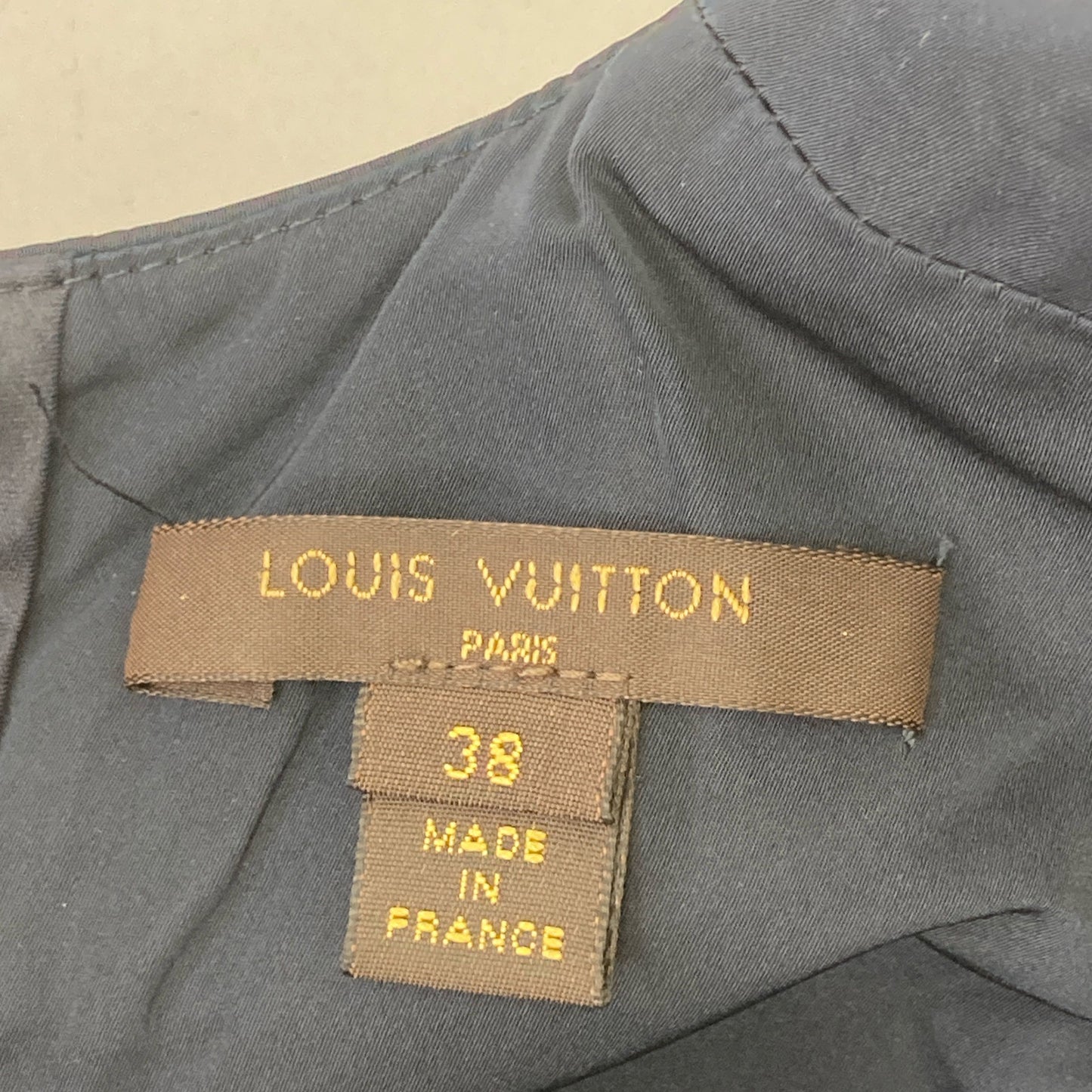 LOUIS VUITTON ルイヴィトン 12SS ネイビー ポリエステル×シルク バックボタンノースリーブフリルワンピース ワンピース